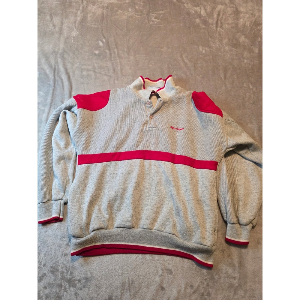 MacGregor Pullover Sweatshirt Mens Medium Gray Red Vintage 1/4 Button Ribbed